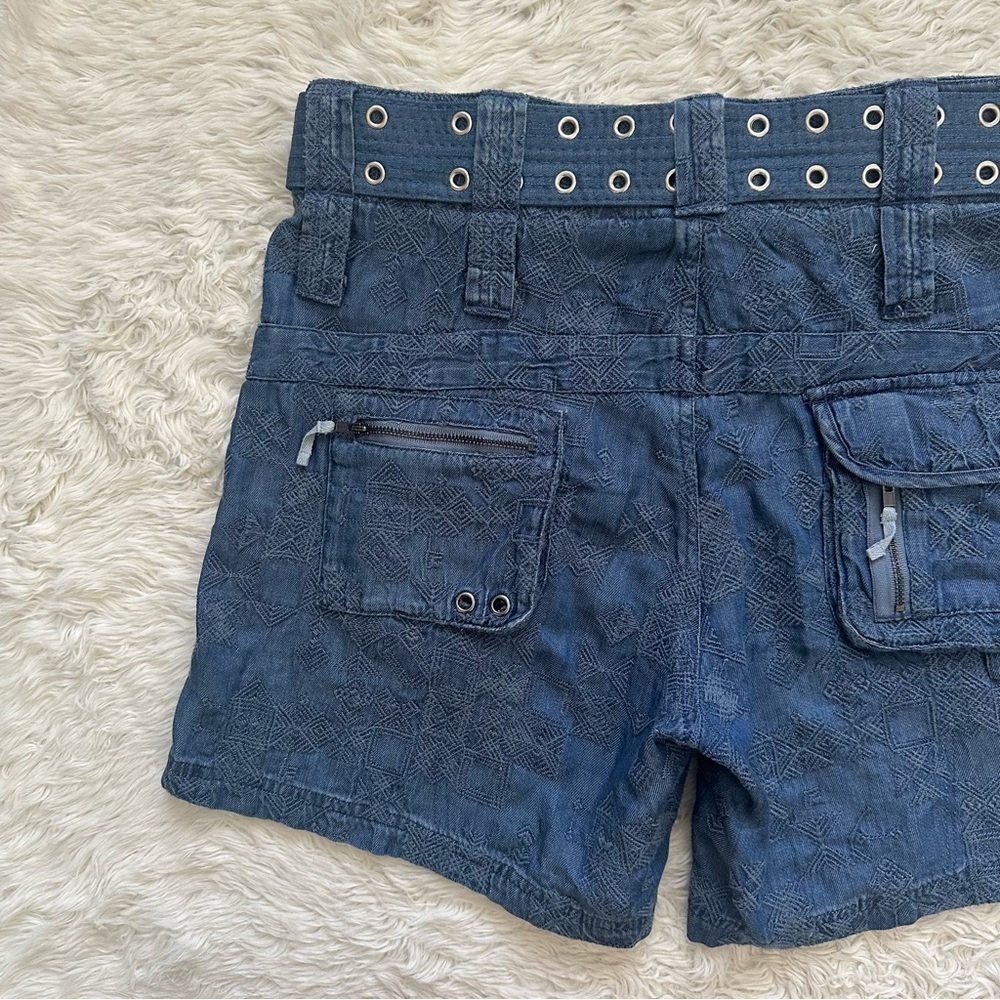Johnny Was Zuma Denim Shorts Belted Cargo Embroidered 100% Lyocell Sz 8 - Picture 4 of 10